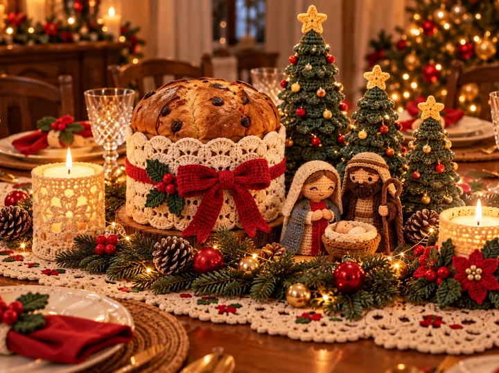 Centrotavola e porta-panettone all'uncinetto